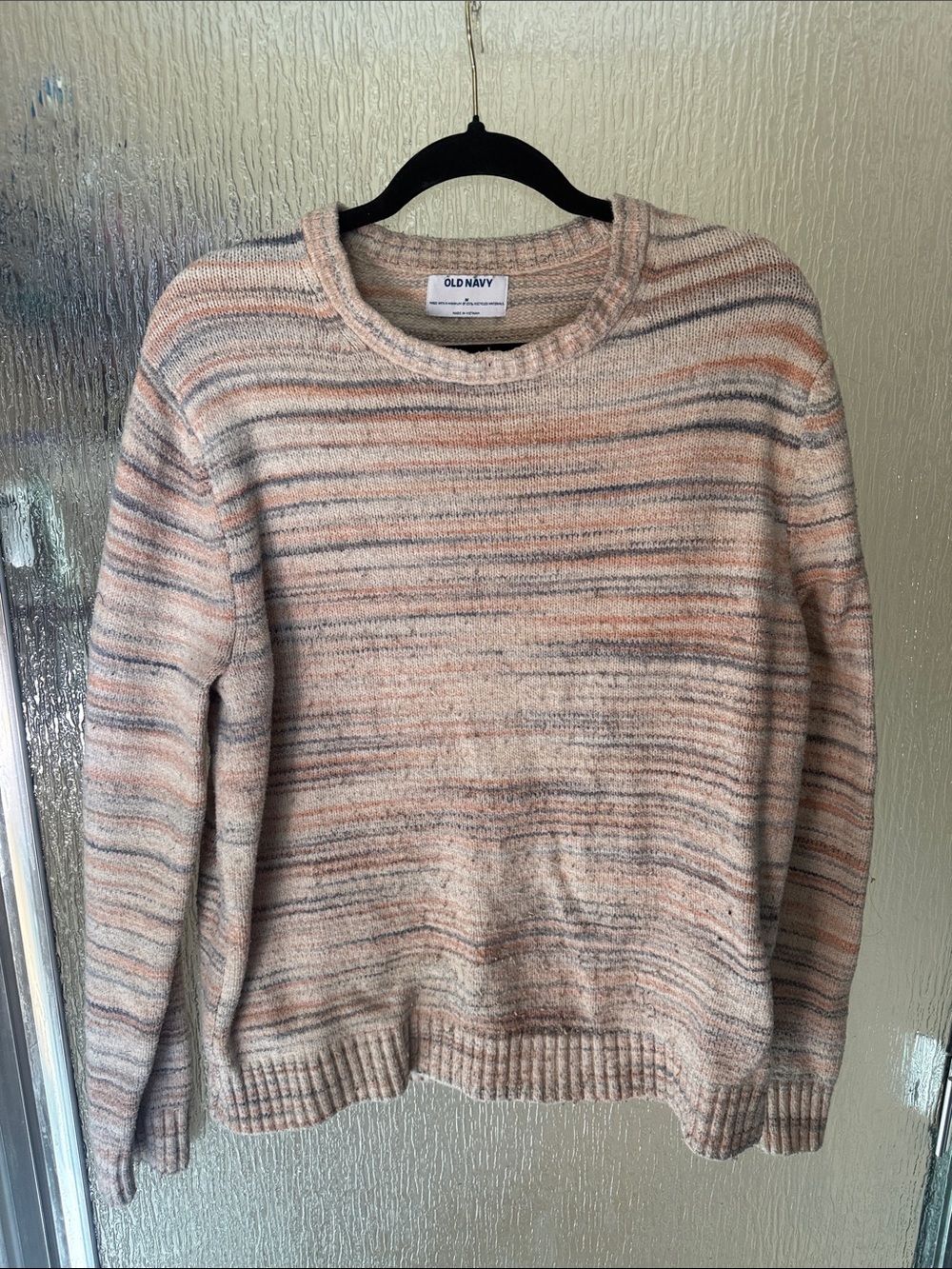 Old Navy Pink, Gray & Cream Striped Crewneck Sweater